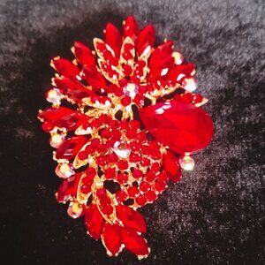 Show Stopper RED RHINESTONE BROOCH/Pendant - 4  INCHES LONG